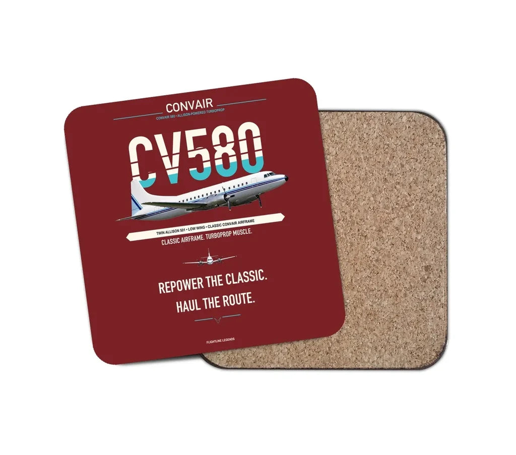 Convair 580 design on dark red 1 piece coaster