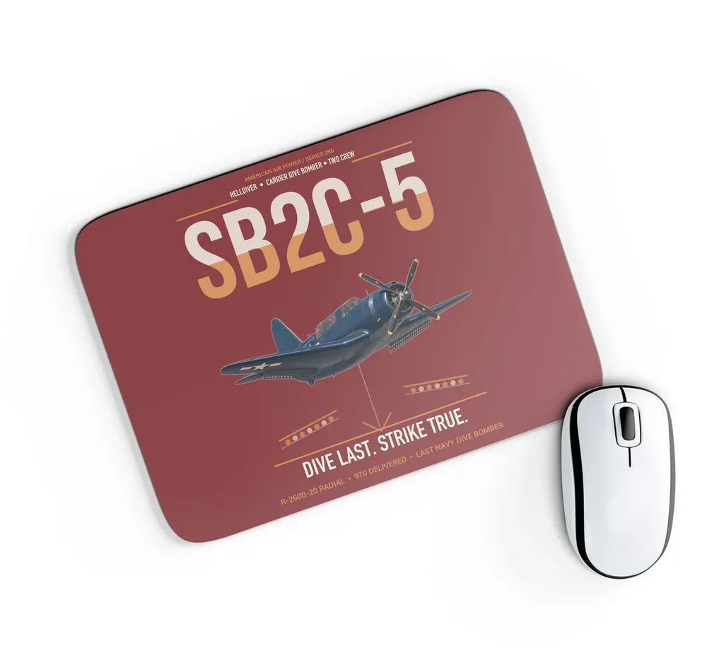 SB2C-5 Helldiver design on dark red rectangle mouse pad