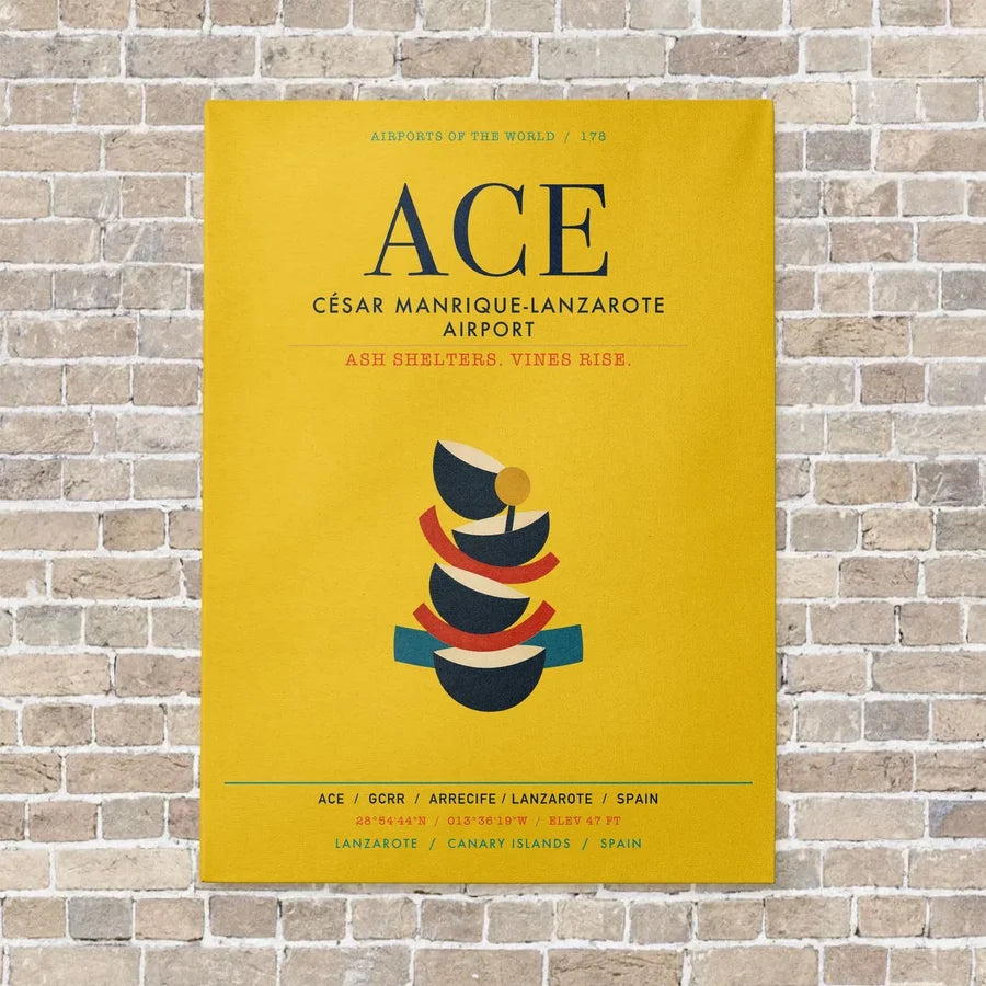 César Manrique-Lanzarote Airport ACE vertical canvas print - no frame - yellow background