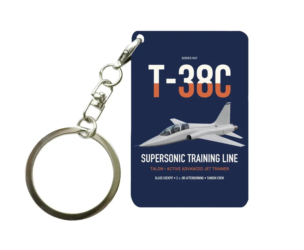 T-38C Talon design on navy blue designed key chain, double-side print