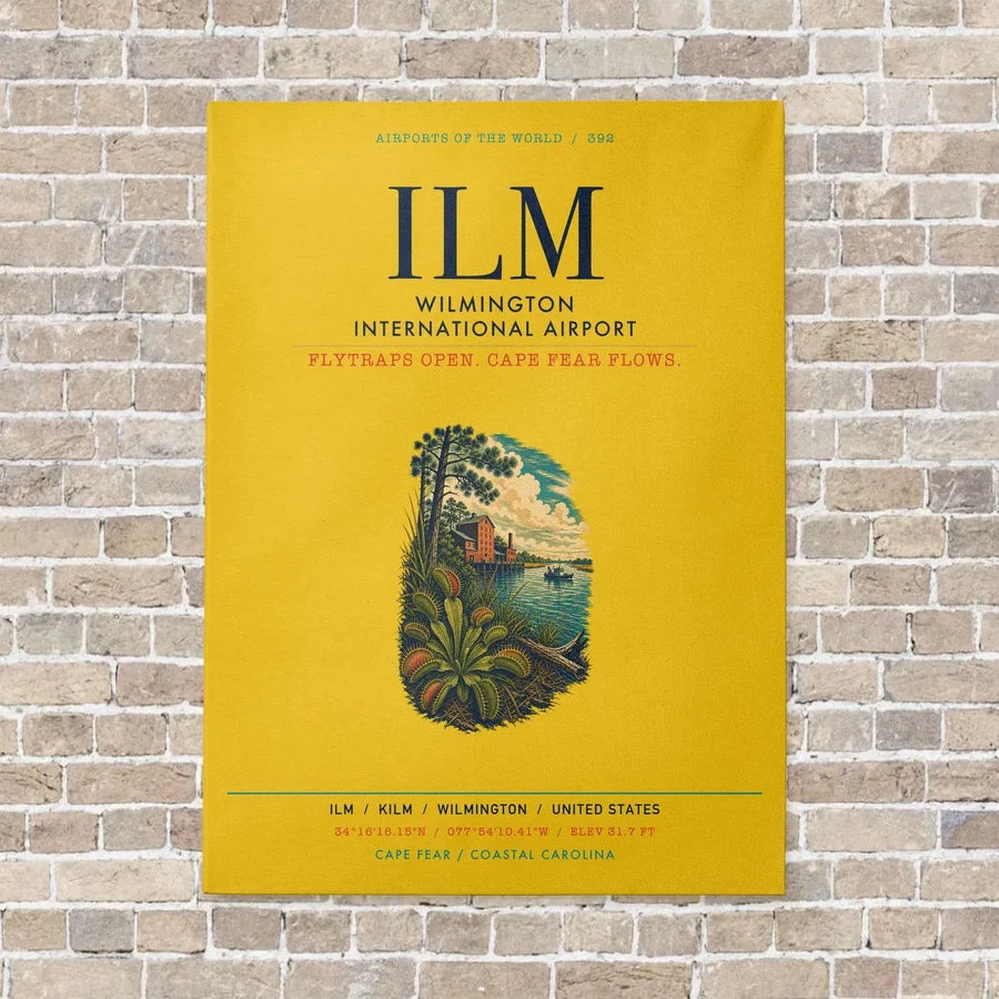 Wilmington International Airport ILM vertical canvas print - no frame - yellow background