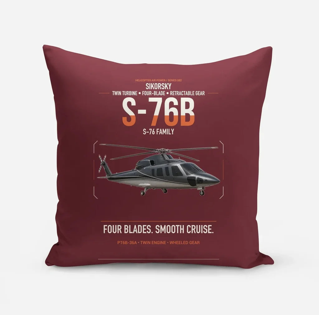 Sikorsky S-76B design on dark red pillow