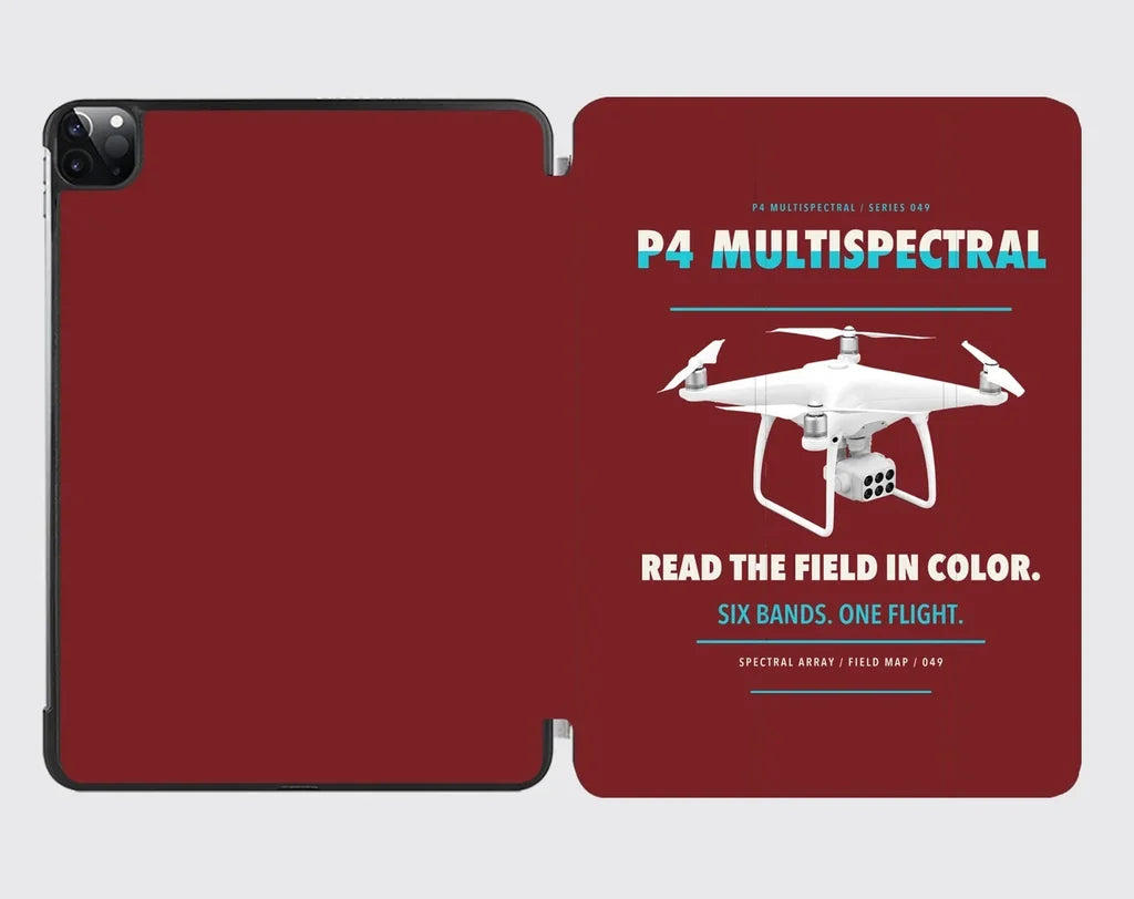 DJI P4 Multispectral design on dark red ipad tablet case