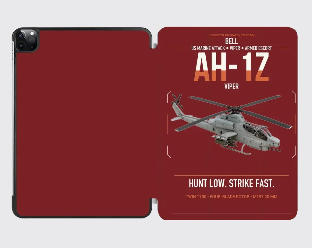Bell AH-1Z Viper design on dark red ipad tablet case