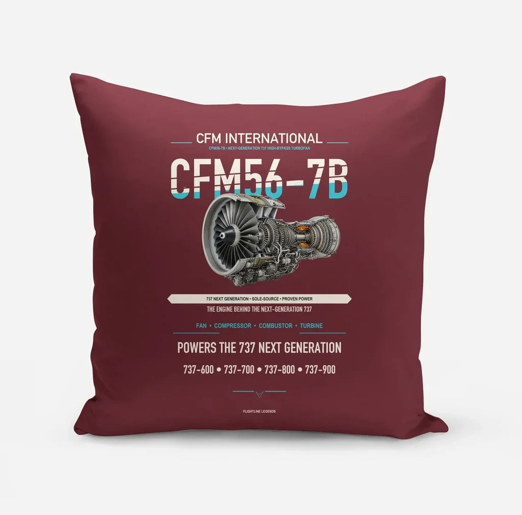 CFM56-7B design on dark red pillow