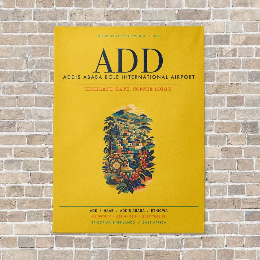Addis Ababa Bole International Airport ADD vertical canvas print - no frame - yellow background
