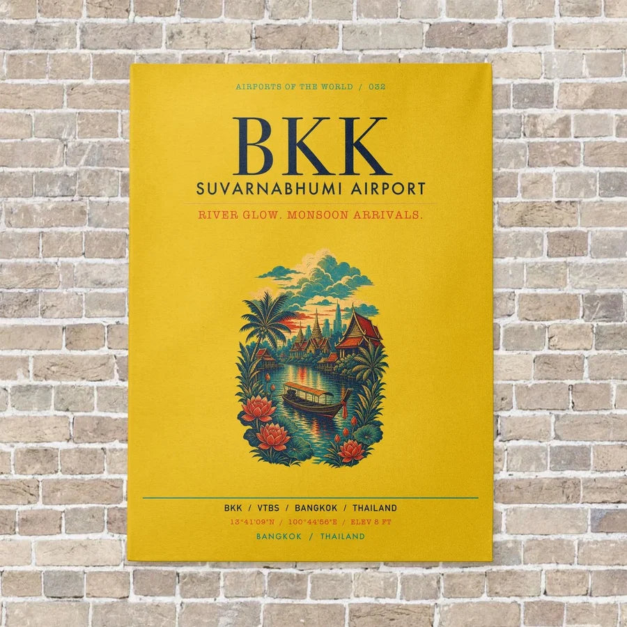 Suvarnabhumi Airport Bangkok BKK vertical canvas print - no frame - yellow background