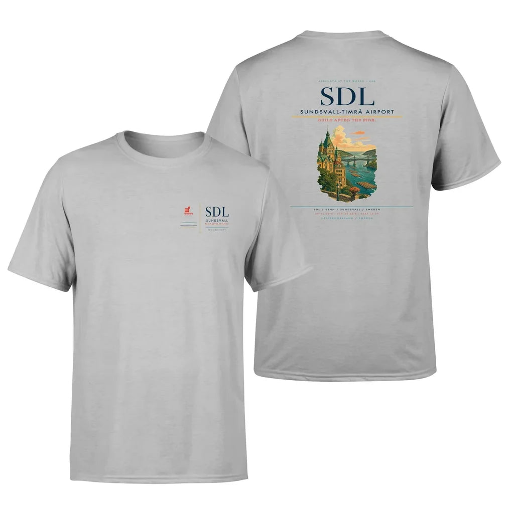 Sundsvall-Timrå Airport (SDL) design printed on light gray double-side t-shirt