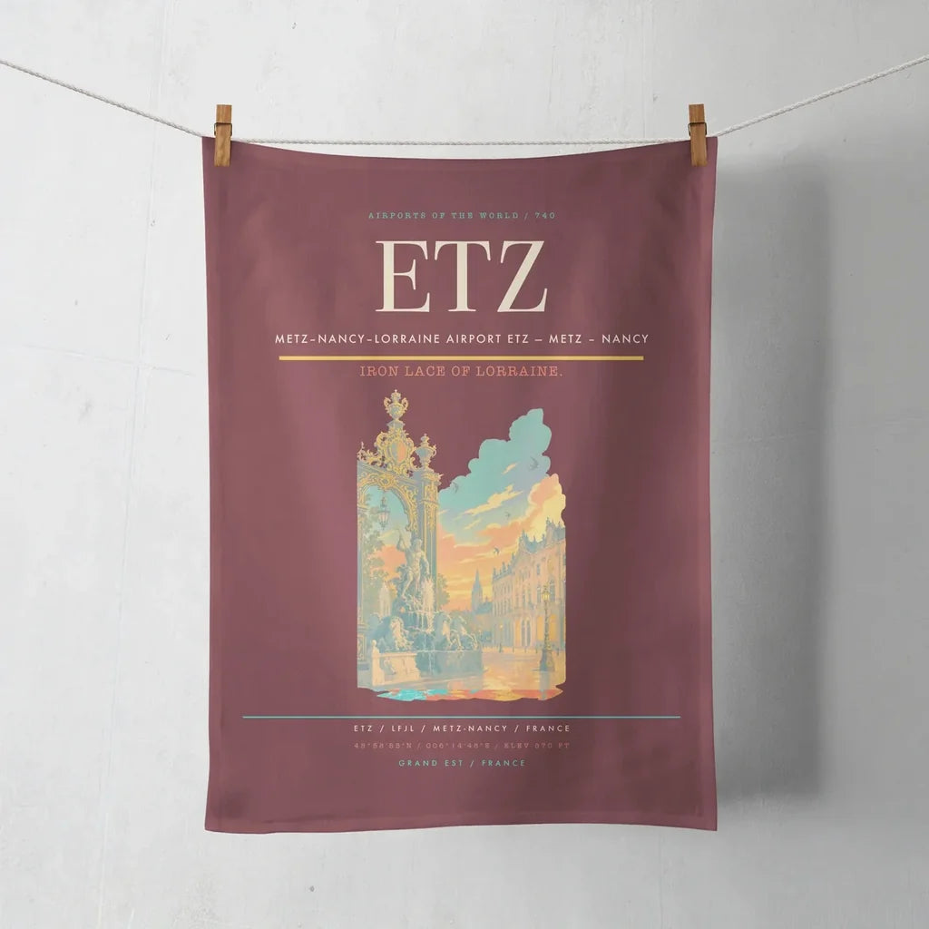 Metz–Nancy–Lorraine Airport (ETZ) design on dark red towel