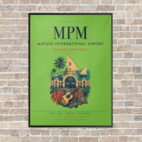 Thumbnail for Maputo International Airport MPM vertical canvas print - framed - light green background