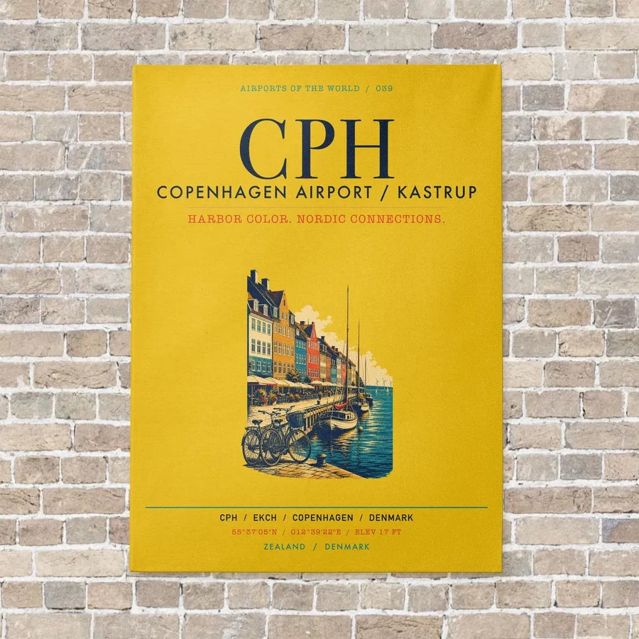Copenhagen Airport Kastrup CPH vertical canvas print - no frame - yellow background