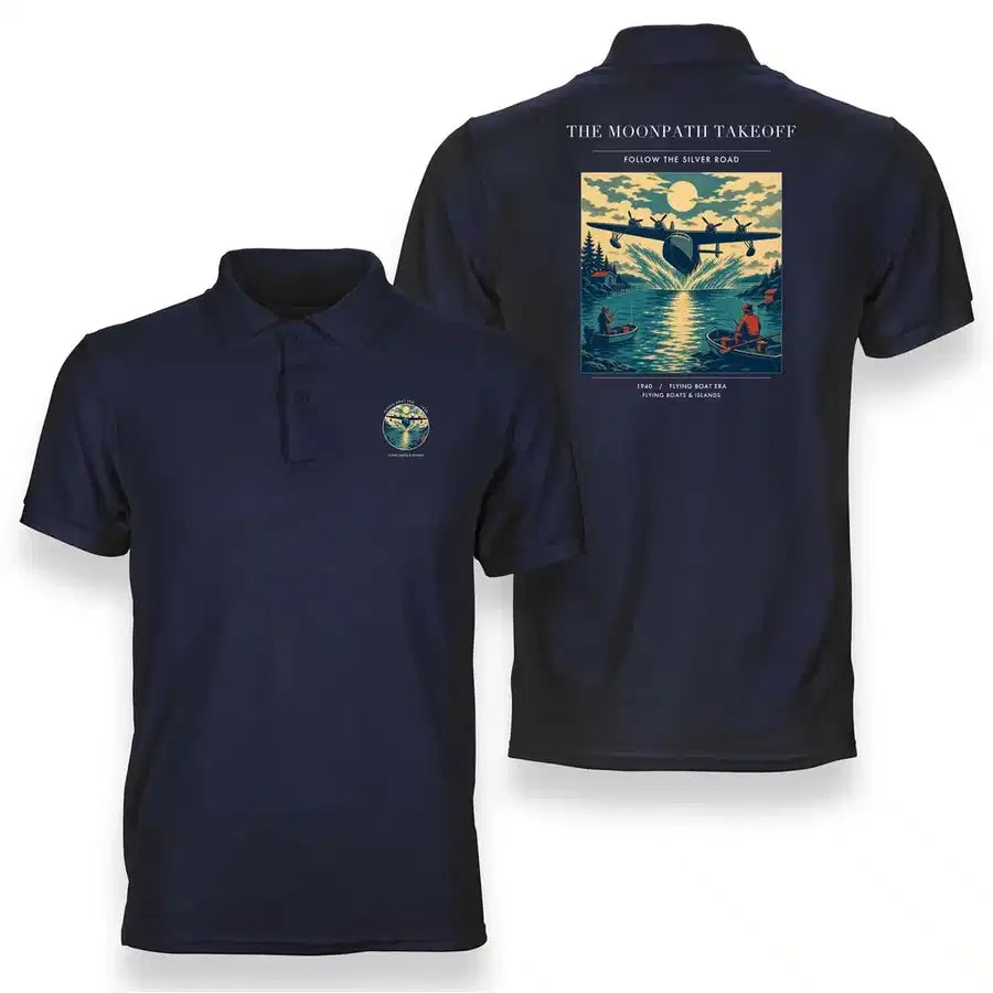 VINTAGE G4441 - The Moonpath Takeoff - Double-Side Polo T-Shirt design on navyblue