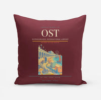 Thumbnail for Ostend-Bruges International Airport (OST) design on dark red pillow