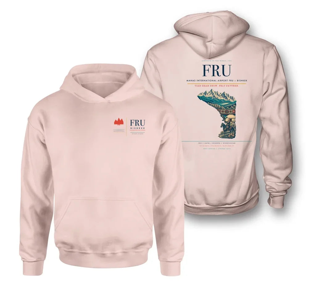 Manas International Airport (FRU) design on pink double-side hoodie
