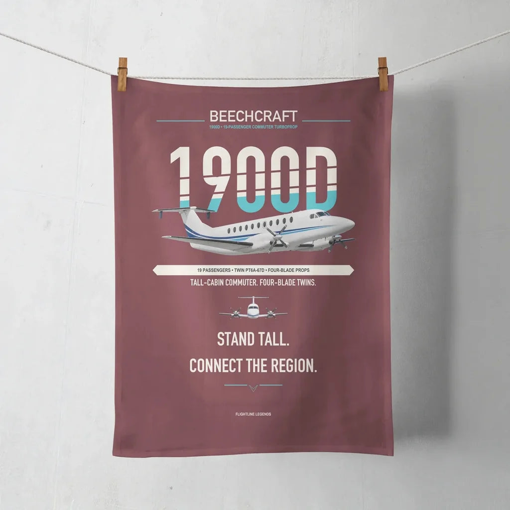 Beechcraft 1900D design on dark red towel