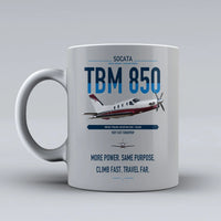 Thumbnail for Socata TBM 850 design on light gray ceramic mug, double-side print