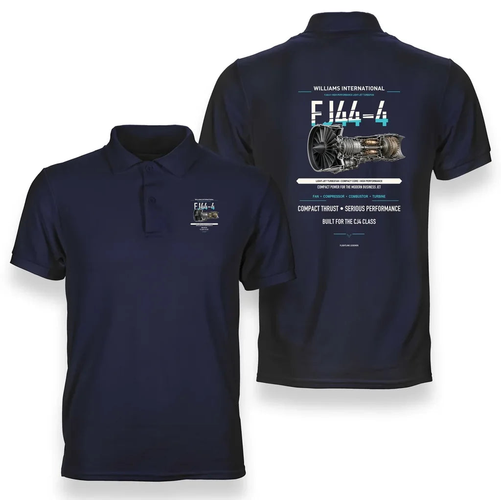 FJ44-4 design on navy blue polo