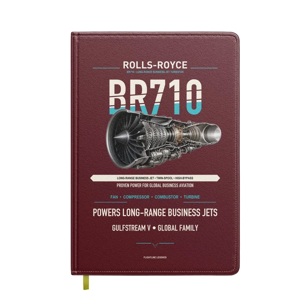 BR710 design on dark red notebook