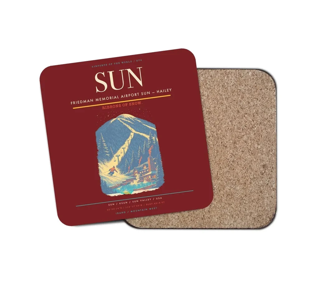 Friedman Memorial Airport (SUN) design on dark red 1 piece coaster