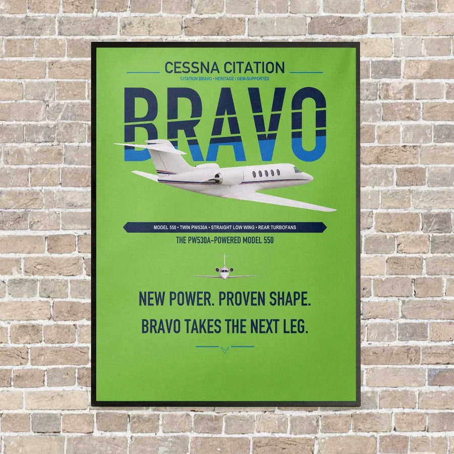 Cessna Citation Bravo vertical canvas print - framed - light green background