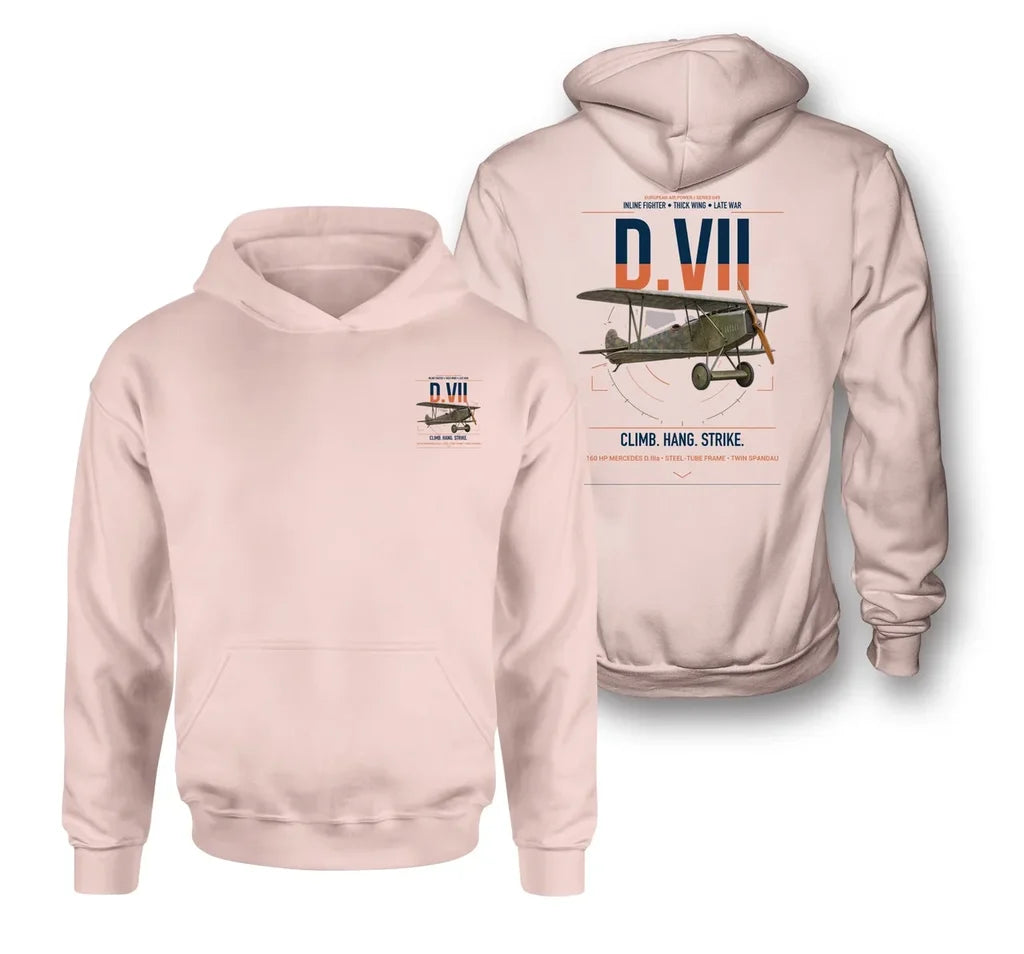 Fokker D.VII design on pink double-side hoodie, double-side print