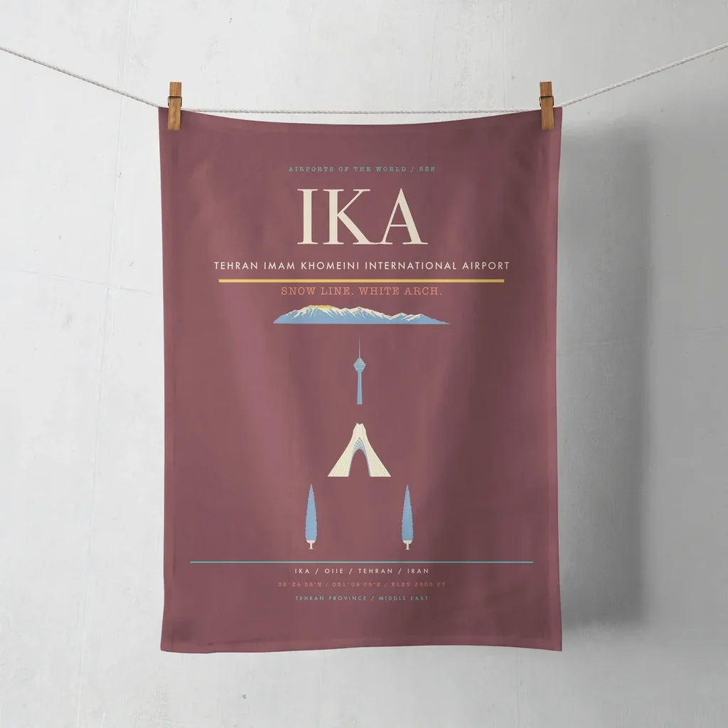 Tehran Imam Khomeini International Airport (IKA) design on dark red towel