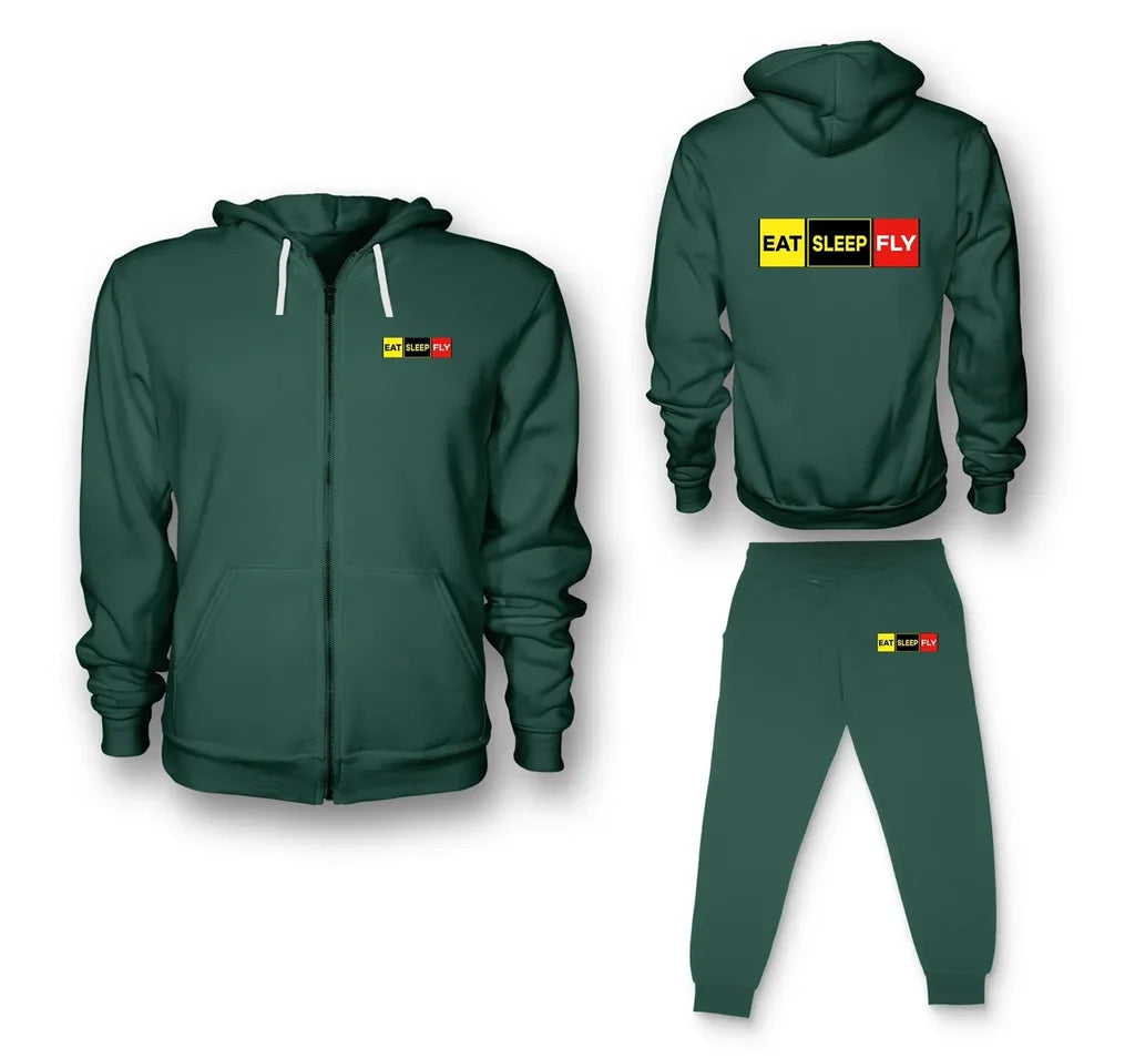 Eat Sleep Fly (Colourful) Zipped Hoodie - Green