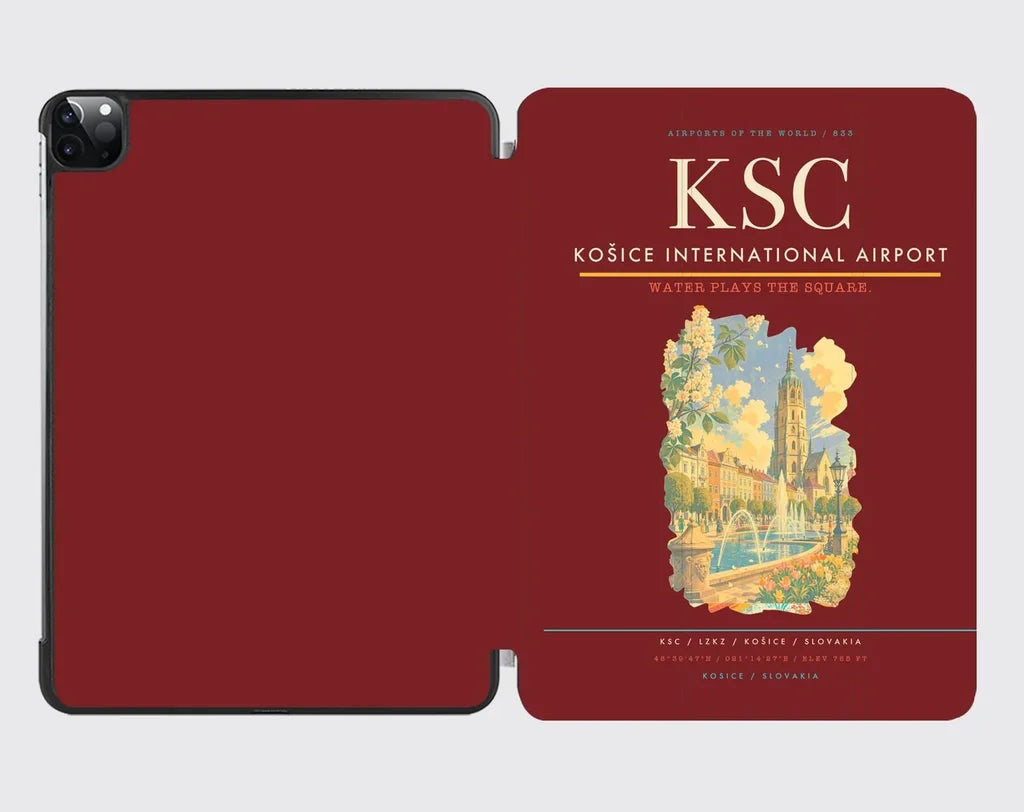 Košice International Airport (KSC) design on dark red ipad tablet case