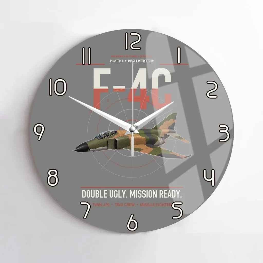 F-4C Phantom II design on gray no frame wall clock