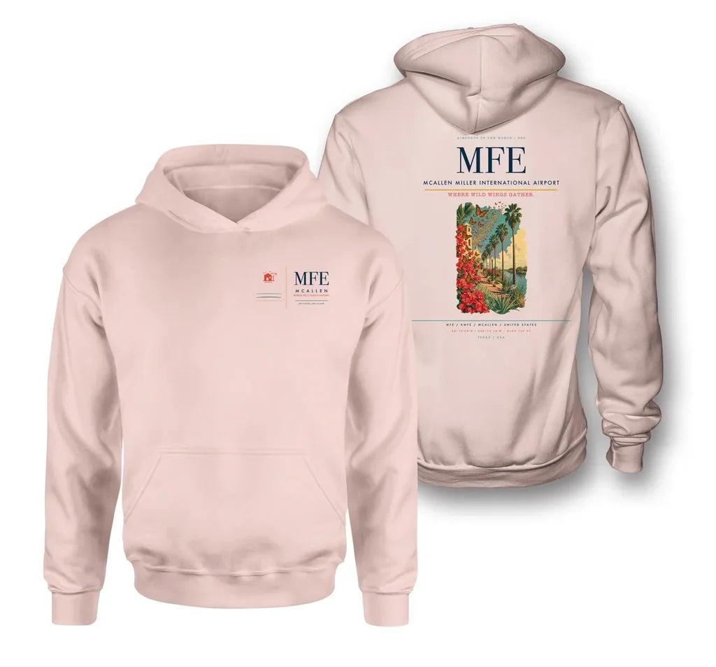 McAllen Miller International Airport (MFE) design on pink double-side hoodie