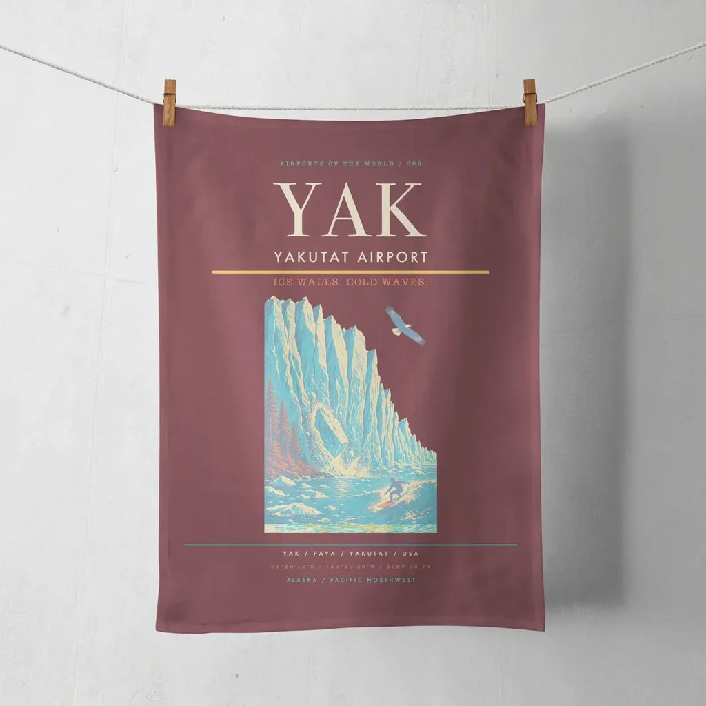 Yakutat Airport (YAK) design on dark red towel