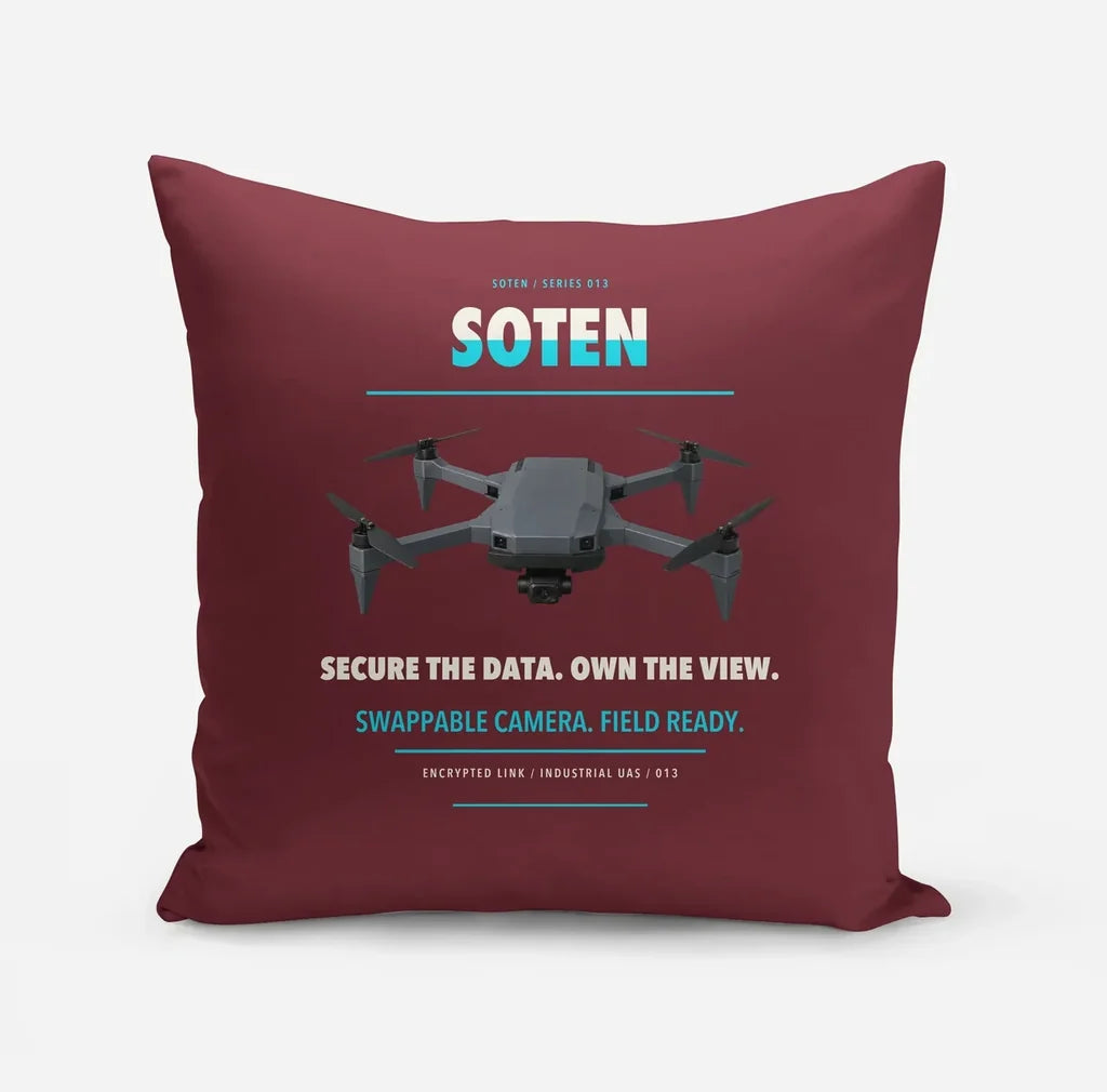 ACSL SOTEN design on dark red pillow