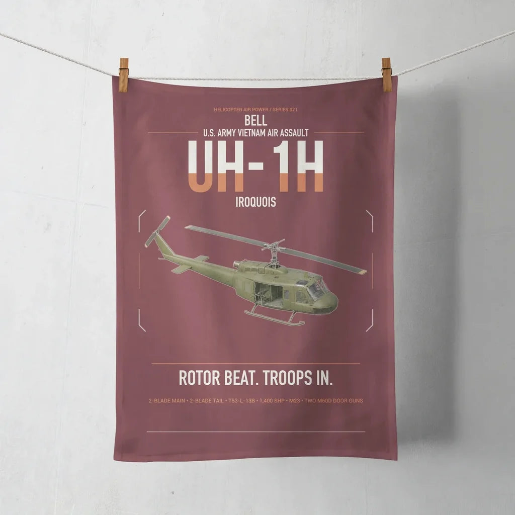 Bell UH-1H Iroquois design on dark red towel