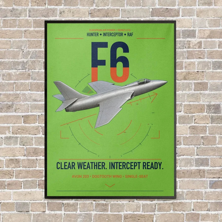 Hawker Hunter F6 vertical canvas print - framed - light green background
