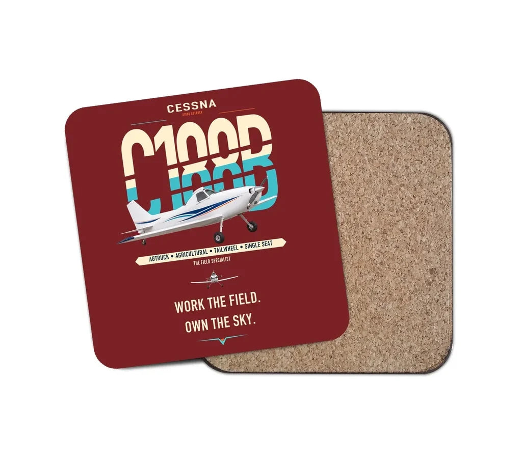 Cessna A188B AgTruck design on dark red 1 piece coaster