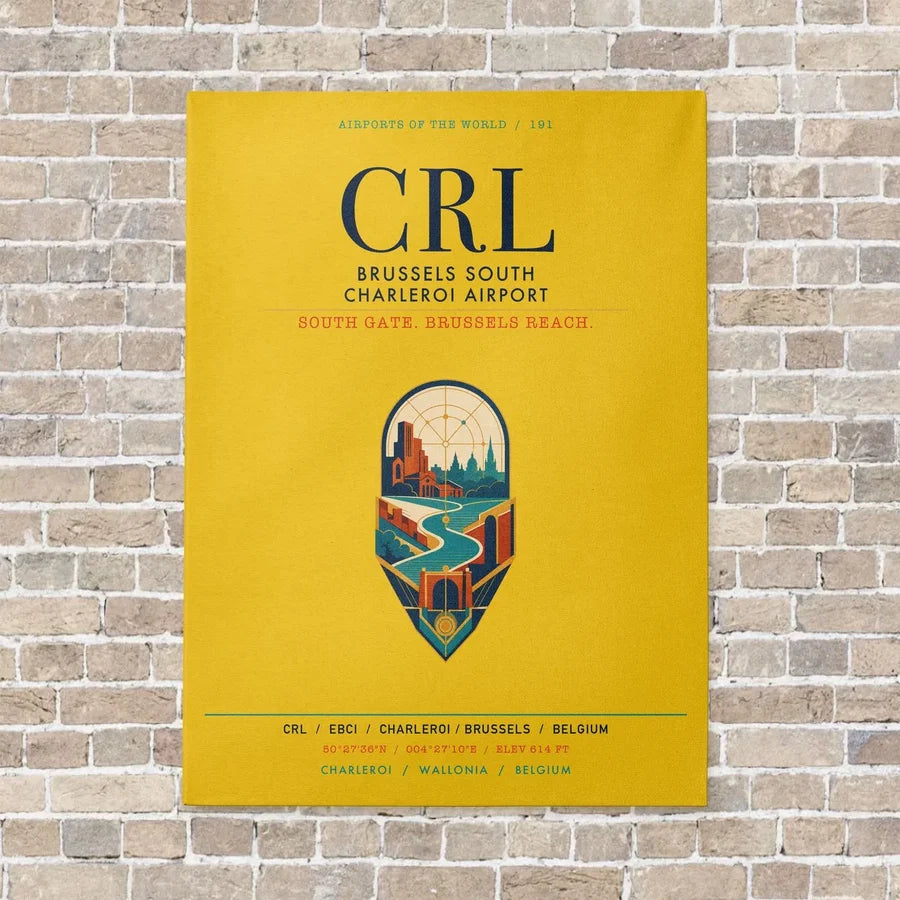 Brussels South Charleroi Airport CRL vertical canvas print - no frame - yellow background