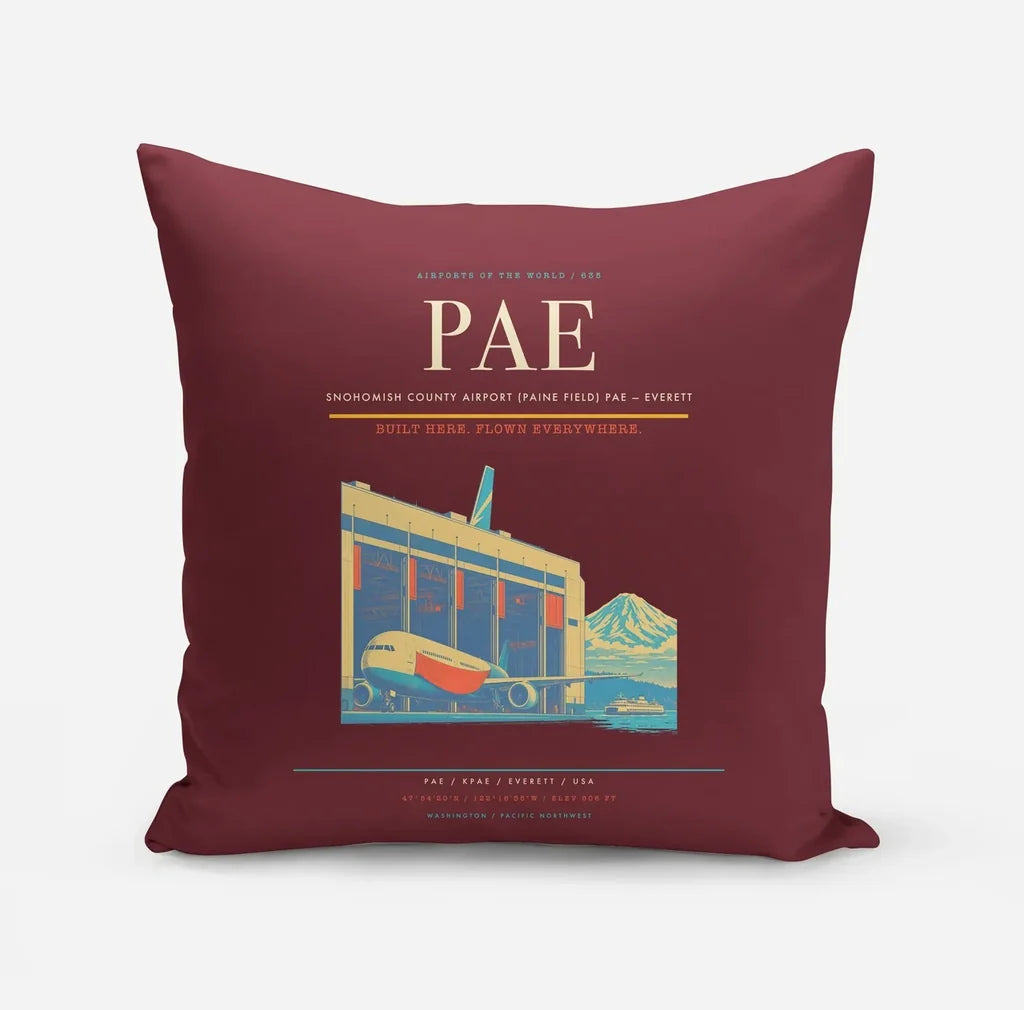 Snohomish County Airport (Paine Field) (PAE) design on dark red pillow