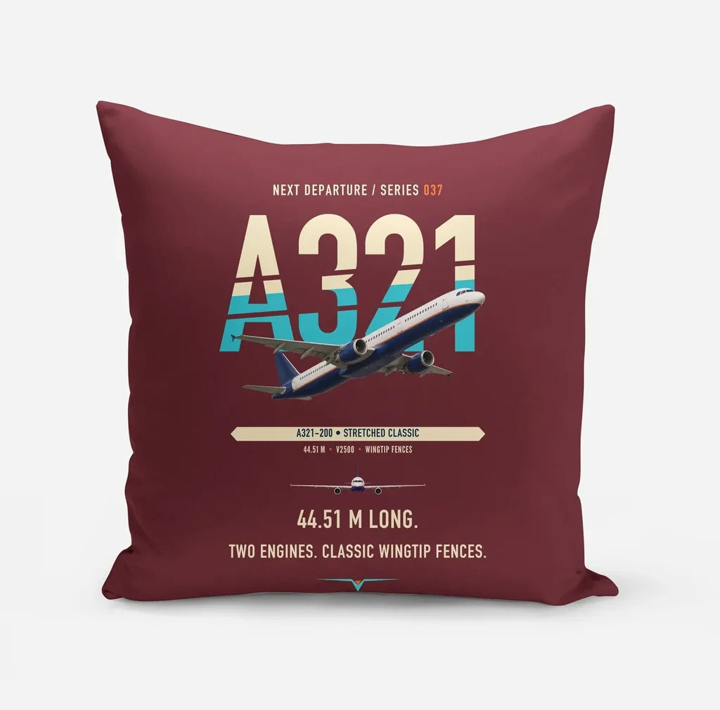 Airbus A321 design on dark red pillow