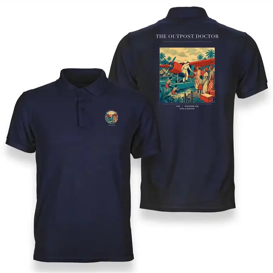 VINTAGE G4197 - The Outpost Doctor - Double-Side Polo T-Shirt design on navyblue