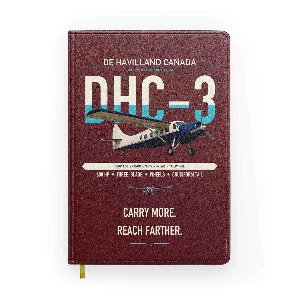 DHC-3 Otter design on dark red notebook
