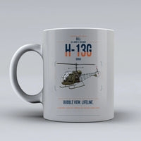 Thumbnail for Bell H-13G Sioux design on light gray ceramic mug, double-side print