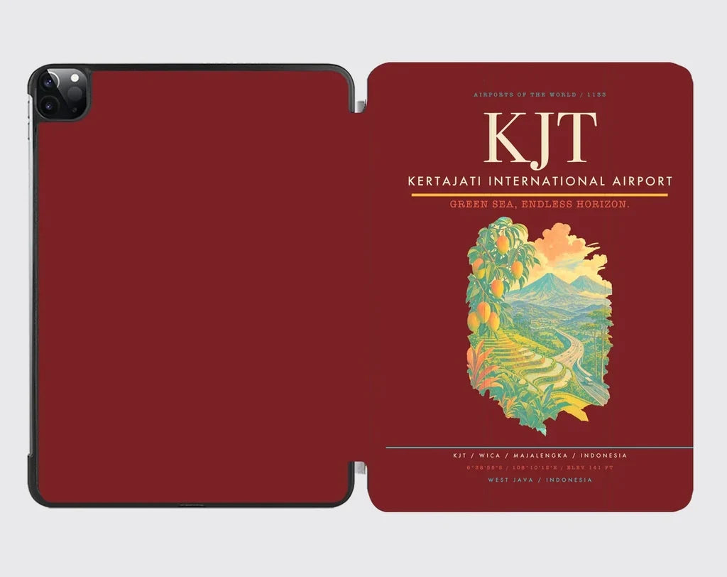Kertajati International Airport (KJT) design on dark red ipad tablet case