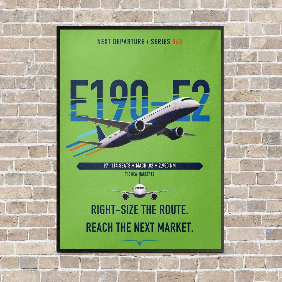 Embraer E190-E2 vertical canvas print - framed - light green background