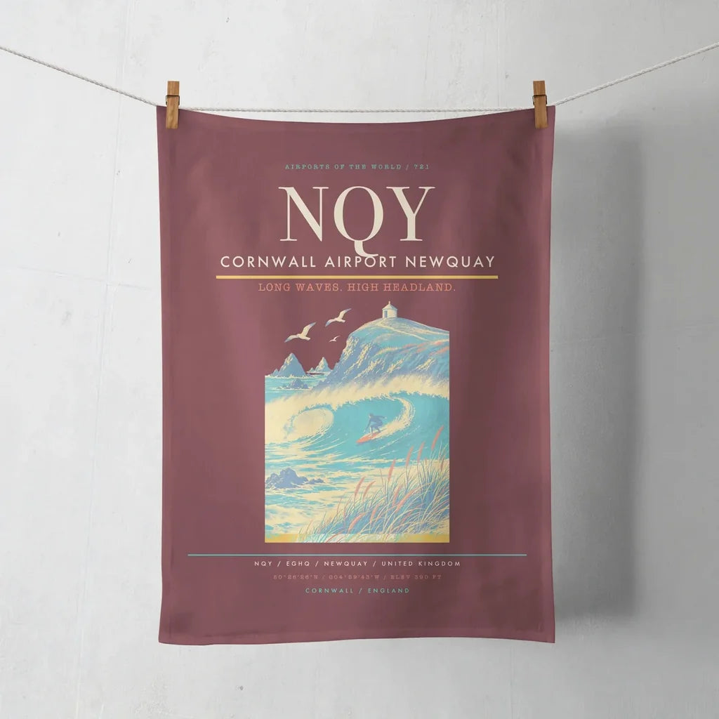 Cornwall Airport Newquay (NQY) design on dark red towel