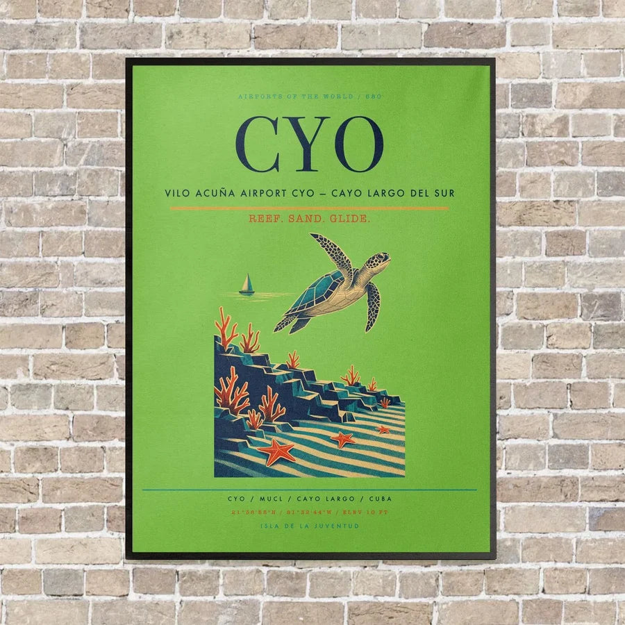 Vilo Acuña Airport CYO — Cayo Largo del Sur vertical canvas print - framed - light green background