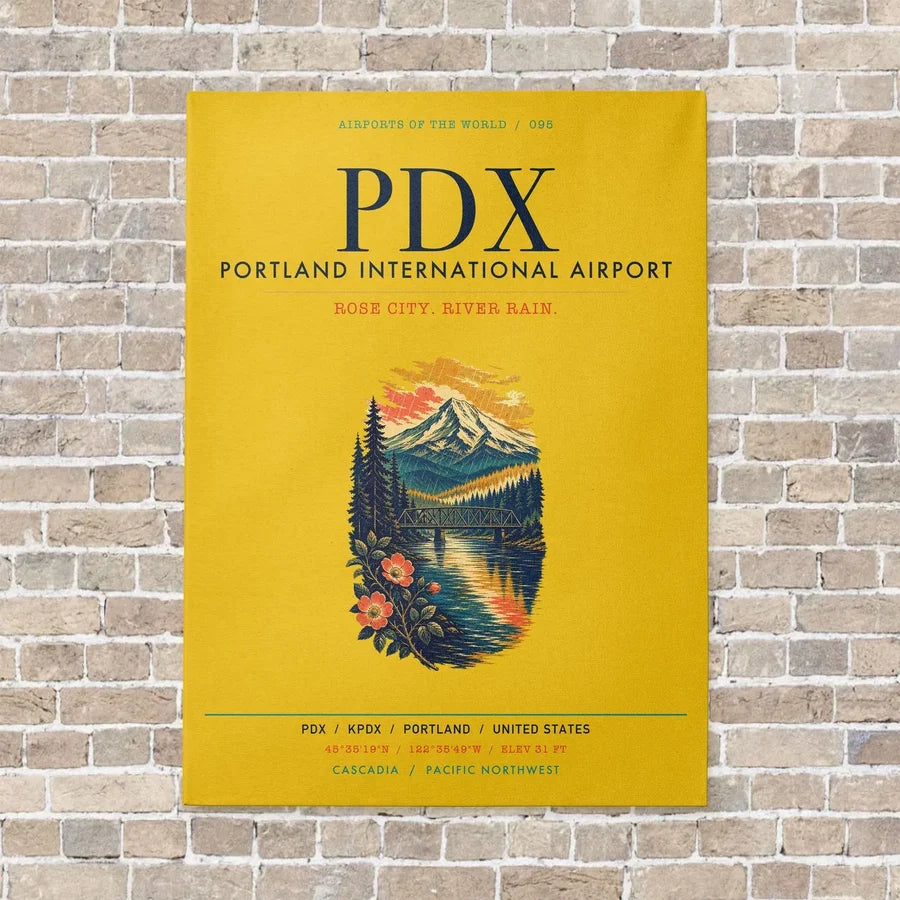 Portland International Airport PDX vertical canvas print - no frame - yellow background