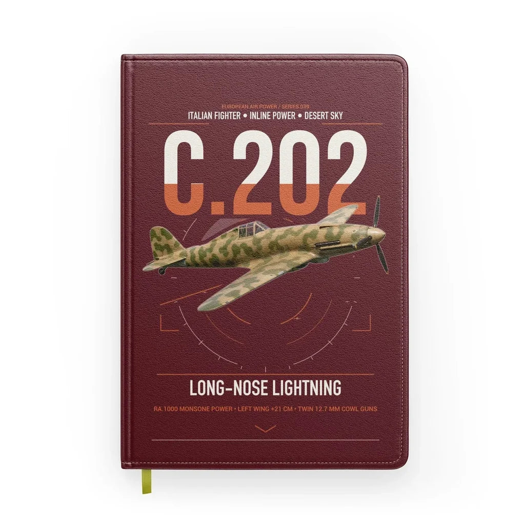 Macchi C.202 Folgore design on dark red notebook