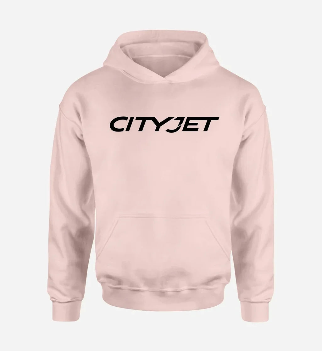City Jet Airlines logo printed on pink hoodie