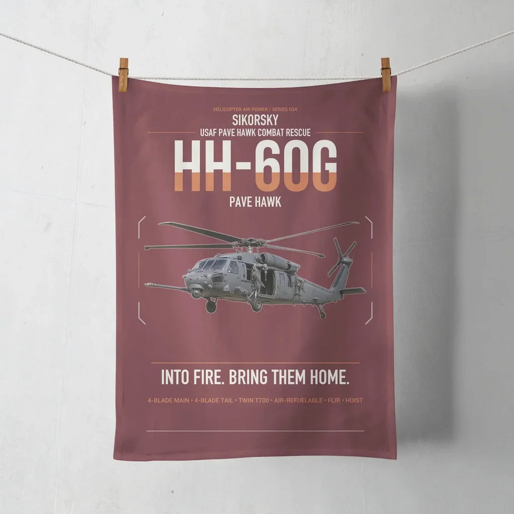 Sikorsky HH-60G Pave Hawk design on dark red towel