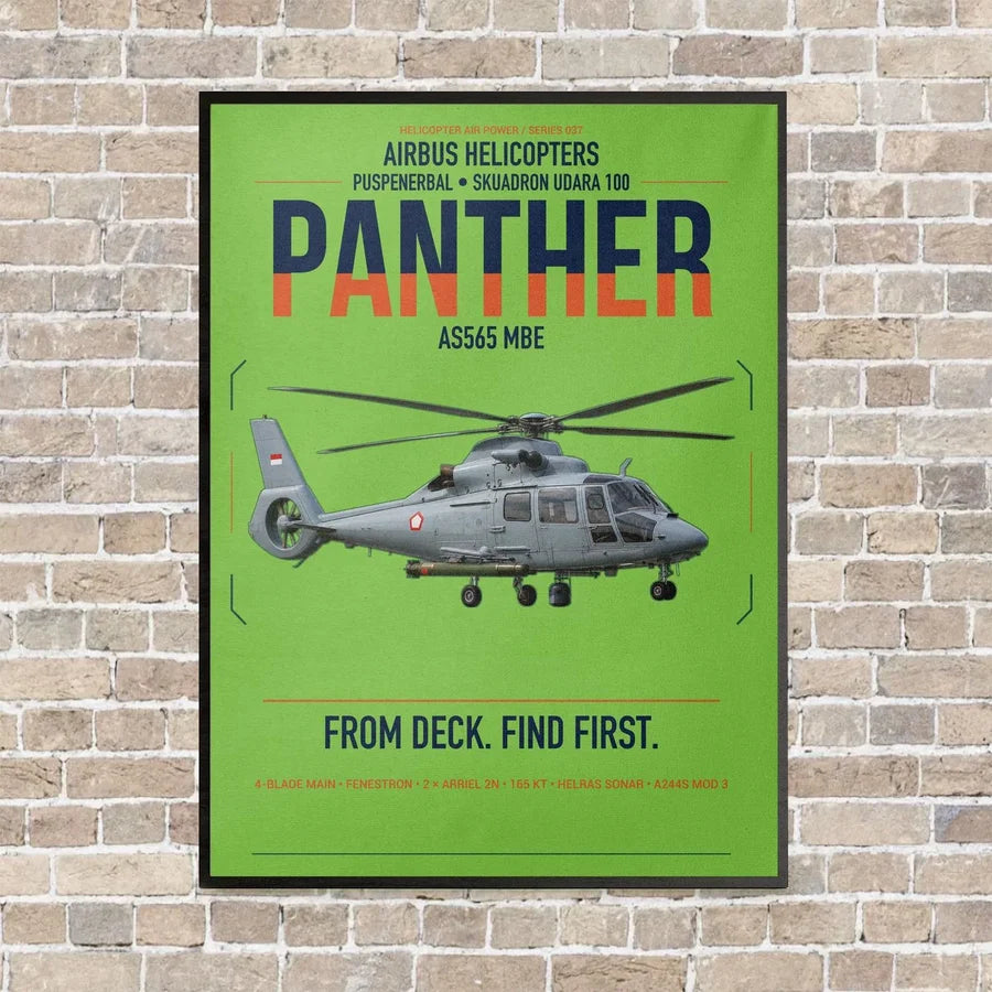Airbus Helicopters AS565 MBe Panther vertical canvas print - framed - light green background